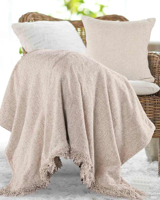 Natural Polyester Throw with Cushion Cover