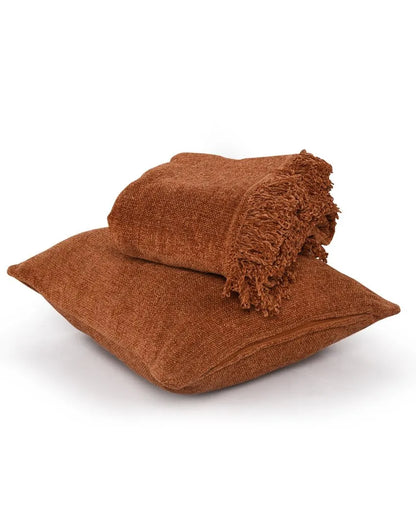 Chenille Throw With Cushion Cover Brown