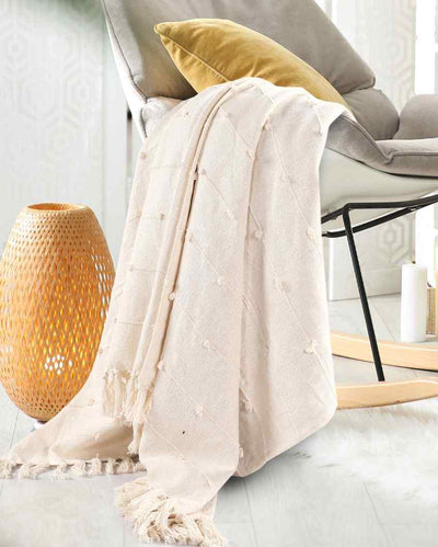 Bohemian Off-White Cotton Throw