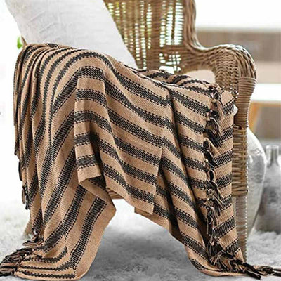 Handwoven Neutral toned Lined Throw With Tasseled Edges | 71 x 51 inches