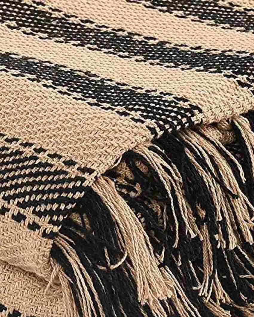 Handwoven Neutral toned Lined Throw With Tasseled Edges | 71 x 51 inches