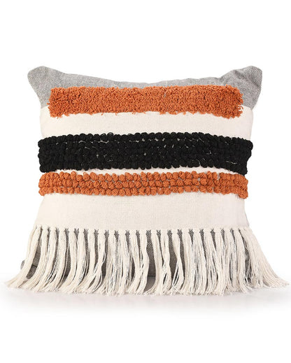 Multicolor Striped Tufted Cotton Cushion Cover | 18x18 inches