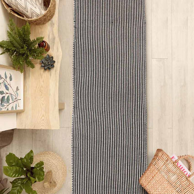 Black and White Cotton Floor Runner | 79 x 27 inches