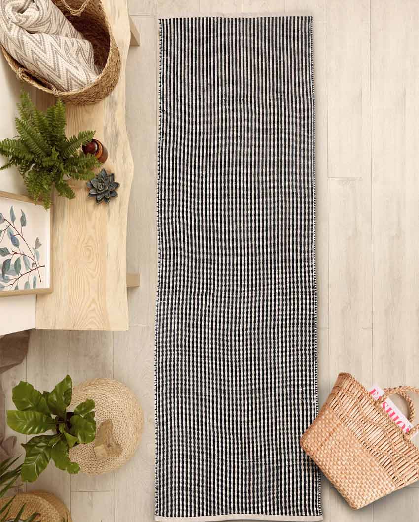Black and White Cotton Floor Runner | 79x27 inches