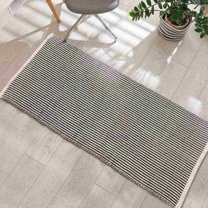 Eye Catchy Line Design Cotton Rug | 59 x 24 Inches