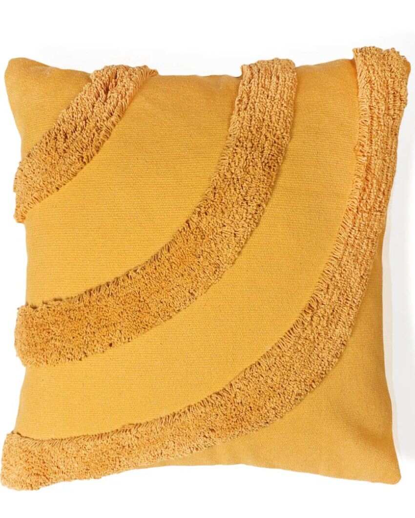 Yellow Curves Cotton Cushion Cover | 18 x 18 inches