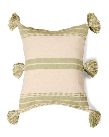 Green Striped and Tassels Cushion Cover | 16 x 16 inches