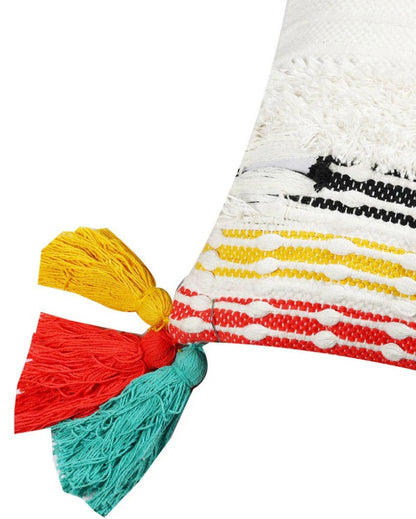 Multi-Colored Cotton Cushion Cover With Tassels | 18 x 18 inches