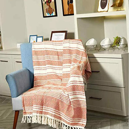 Diamond Striped Pattern Cotton Throw | 59 x 49 Inches