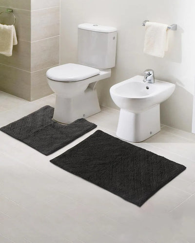 Luxurious Contour Tufted Cotton Bathmat Set Dark Grey