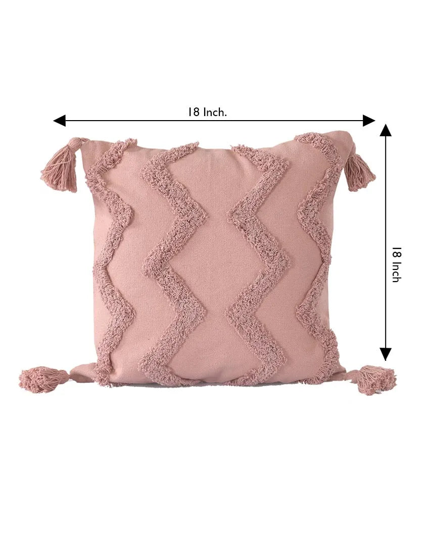 Chevron Tufted Tassels Cushion Cover | 18x18 inches Pink