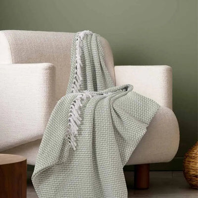 Green & Ivory Cotton Throw | 71 x 51 inches