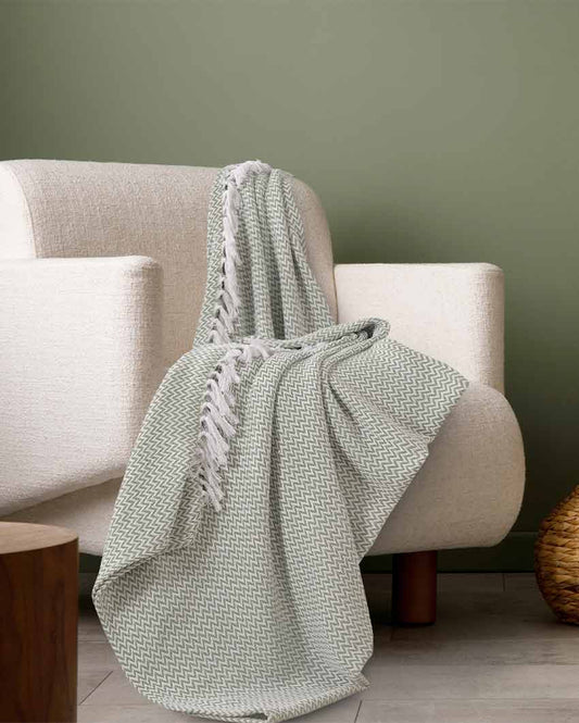 Green & Ivory Cotton Throw | 71x51 inches