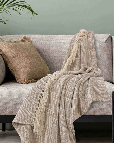 Zic-Zag Pattern Design Cotton Throw Beige