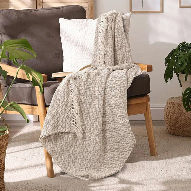 Herringbone Patterned Cotton Woven Throw| 80 x 70 inches