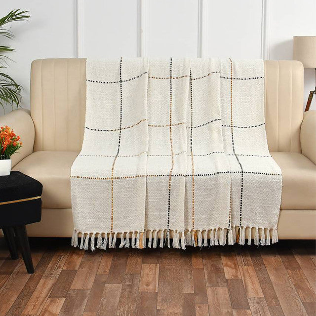 Handwoven Cotton Throw With Multi Grid Pattern | 63 x 51 inches