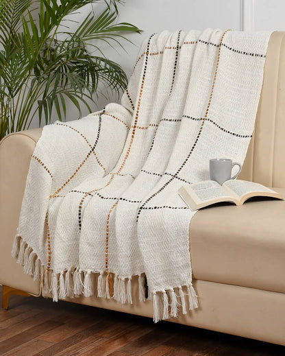 Handwoven Cotton Throw With Multi Grid Pattern | 63 x 51 inches