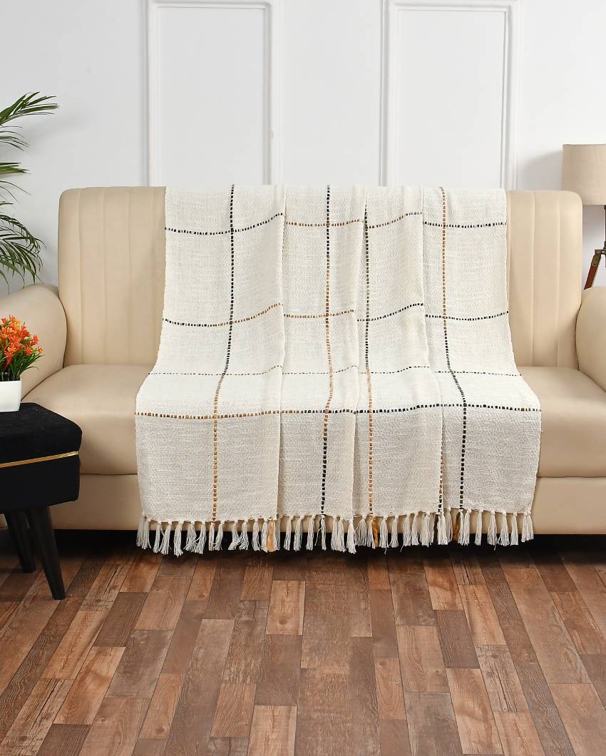 Handwoven Cotton Throw With Multi Grid Pattern | 63 x 51 inches