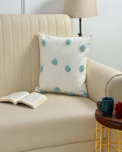 Mint Tufted Dots Cotton Cushion Cover | 18 x 18 inches