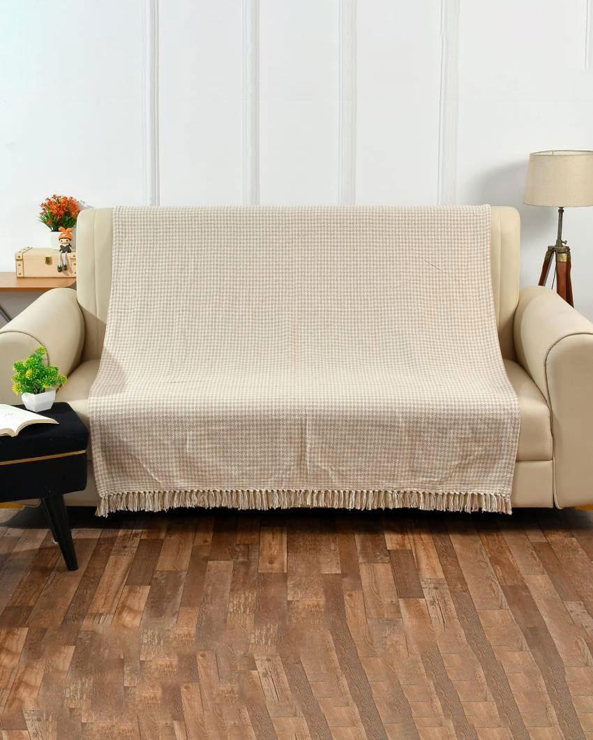 Beige Extra Fine Plaid Cotton Sofa Throw | 63 x 47 inches