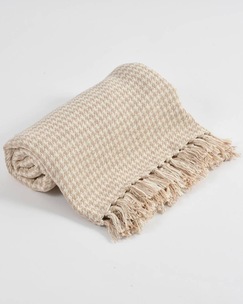 Beige Extra Fine Plaid Cotton Sofa Throw | 63 x 47 inches