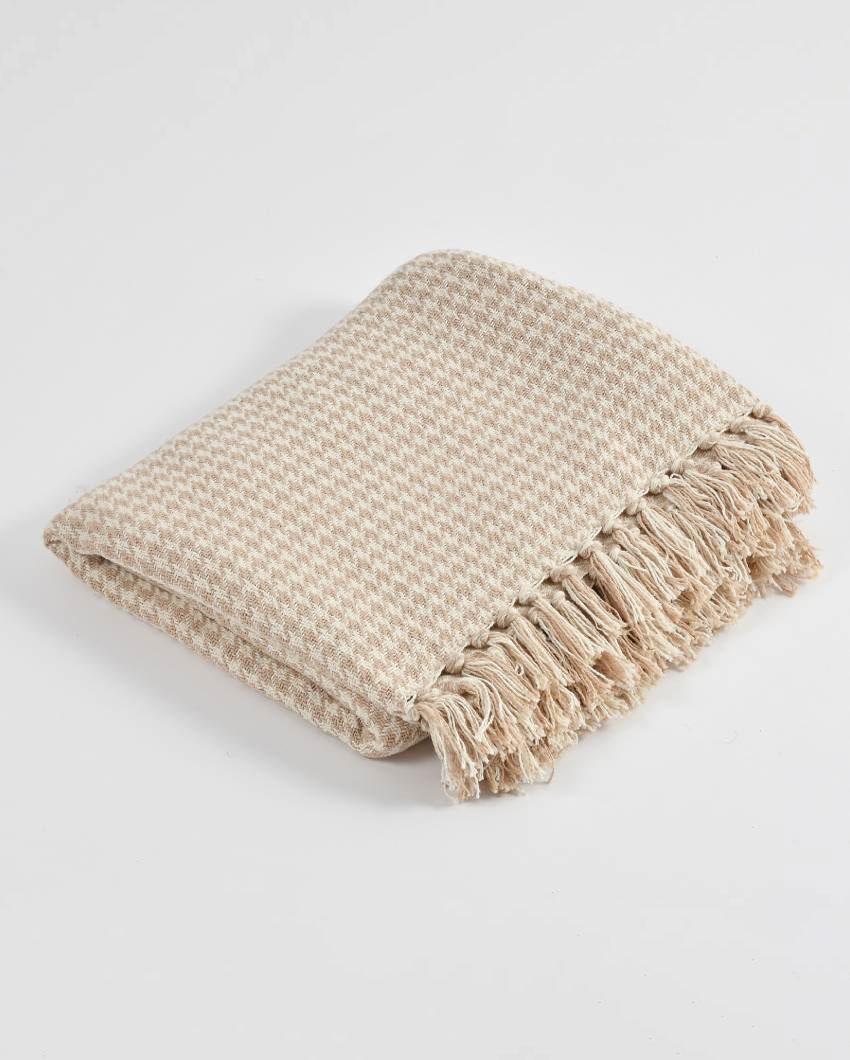 Beige Extra Fine Plaid Cotton Sofa Throw | 63 x 47 inches