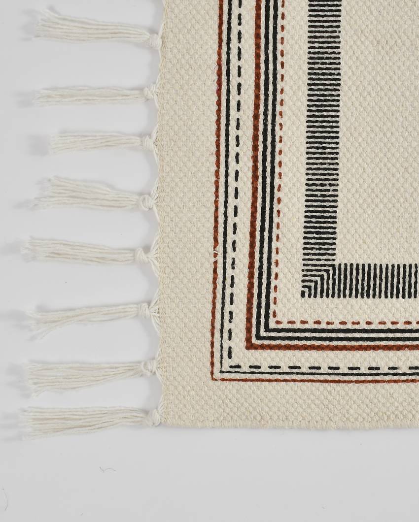 Square Bohemian Natural Tassel Cotton Rug | 35 x 24 inches