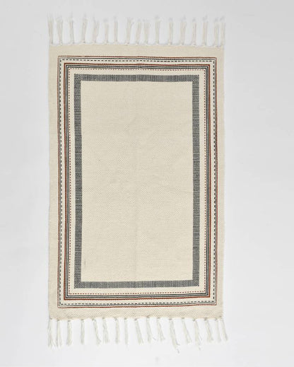 Square Bohemian Natural Tassel Cotton Rug | 35 x 24 inches