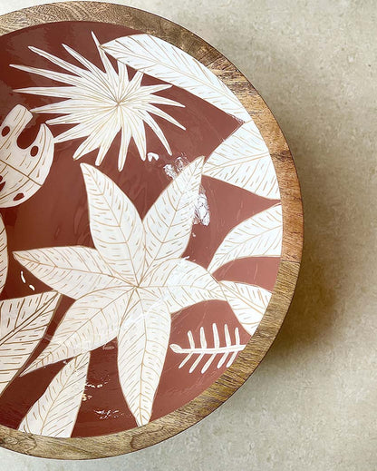 Exotic Tropical Brown Wooden Serving Bowl | 14 x 5 inches