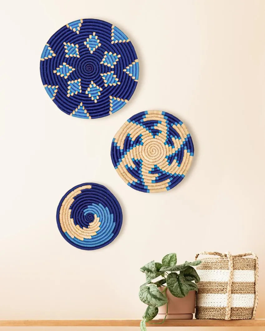 Abstract Indigo Design Sabai Baskets Home Décor Wall Art | Set of 3