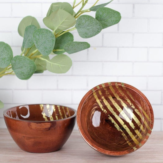 Gold Wooden Stripes Dip Bowl | 6 x 3 inches