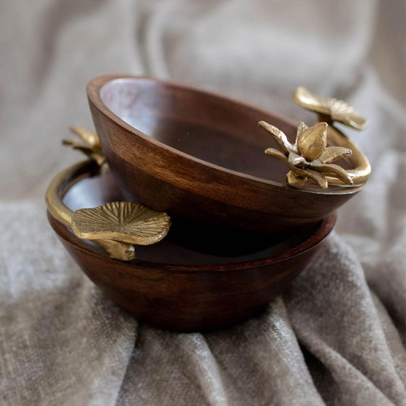 Metal Handle Bloom Serving Bowl Wooden Default Title