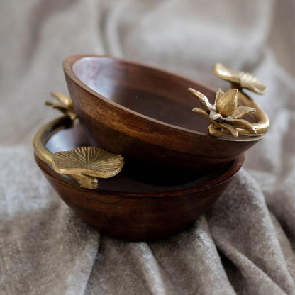 Metal Handle Bloom Serving Bowl Wooden Default Title