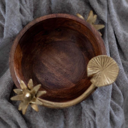 Metal Handle Bloom Serving Bowl Wooden Default Title