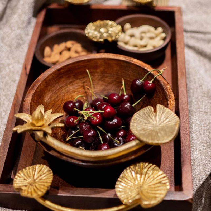 Metal Handle Bloom Serving Bowl Wooden Default Title