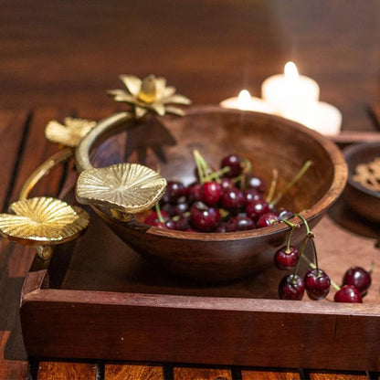 Metal Handle Bloom Serving Bowl Wooden Default Title