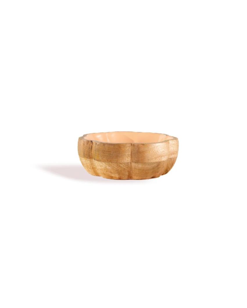 Elegant Blossom Wooden Serving Bowl with Enamel Interior | 8 x 3 inches