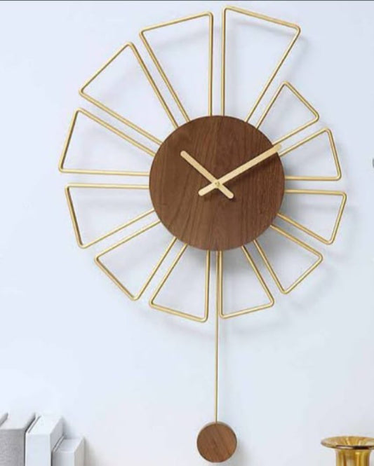 Wooden Shade Pendulam Metal Wall Clock