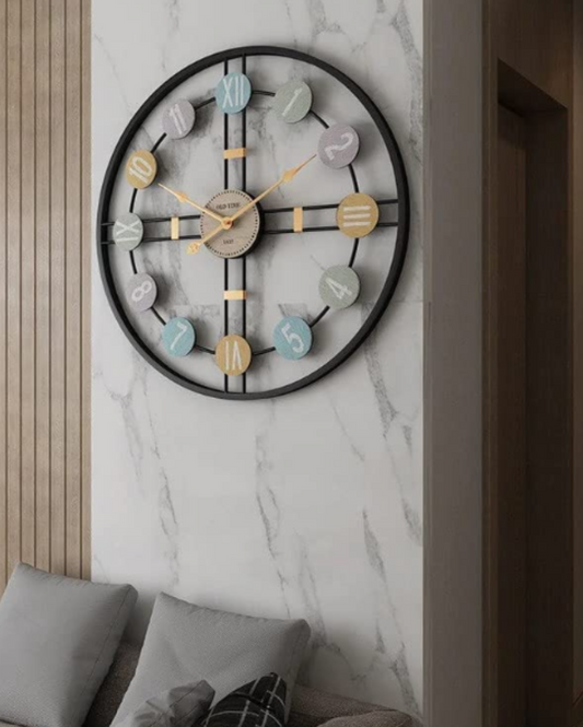 Circle Black Metal Colorfull Wall Clock