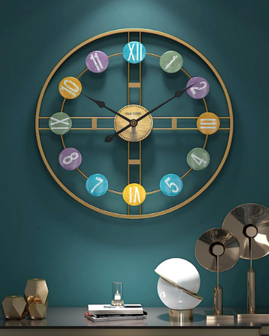 Circle Gold Metal Colorfull Wall Clock