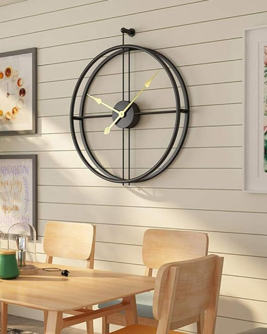 Black Double Ring Modern Metal Wall Clock