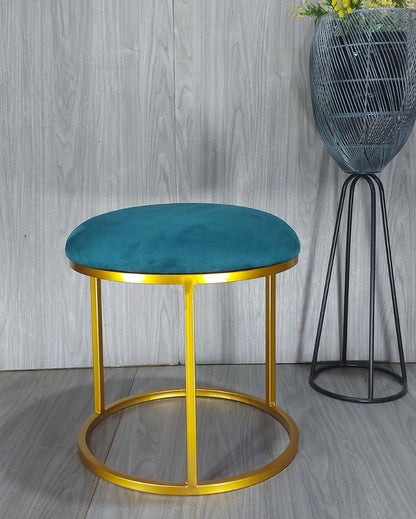 Golden Round Luxary Ottoman Stool With Cushion Green