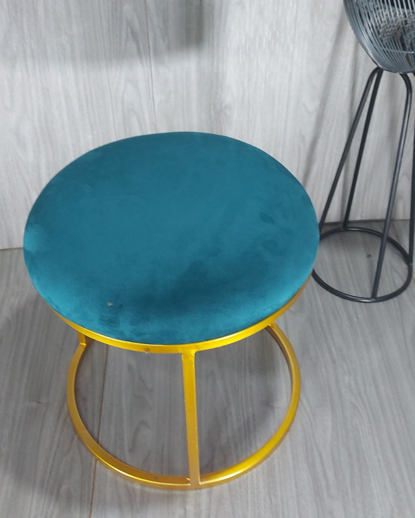 Golden Round Luxary Ottoman Stool With Cushion Green