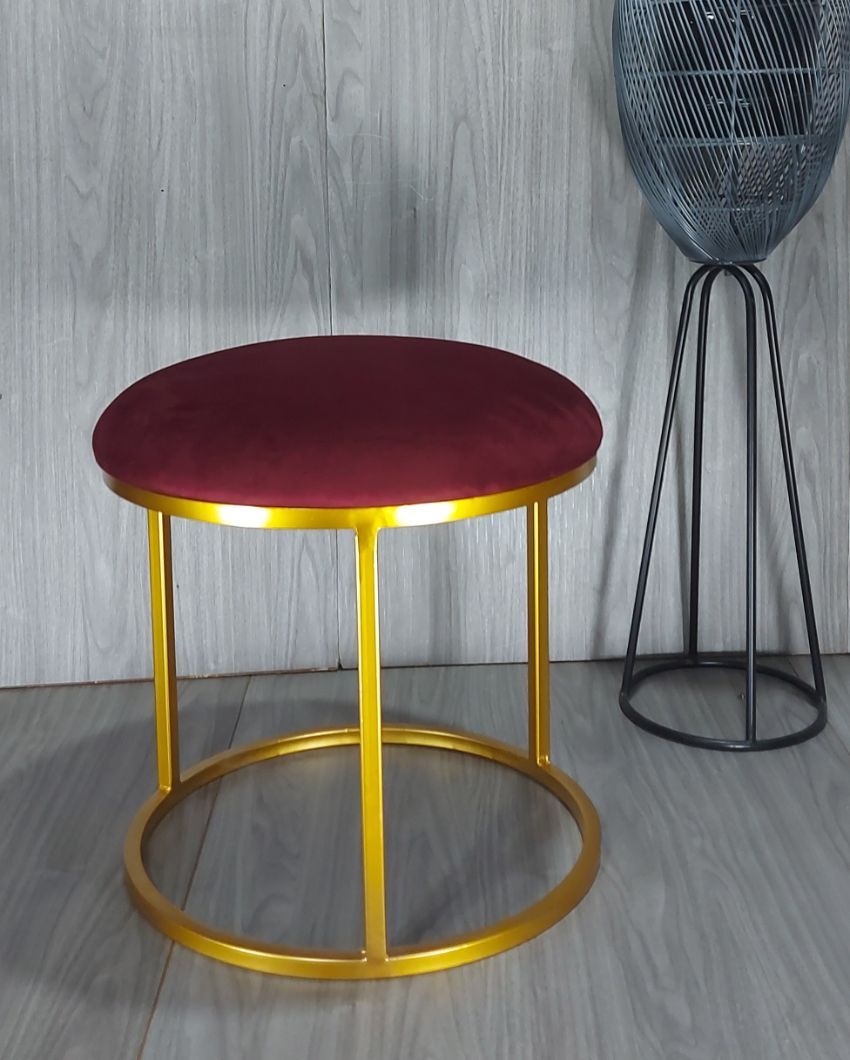 Golden Round Luxary Ottoman Stool With Cushion Red