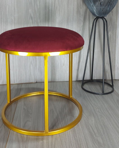 Golden Round Luxary Ottoman Stool With Cushion Red