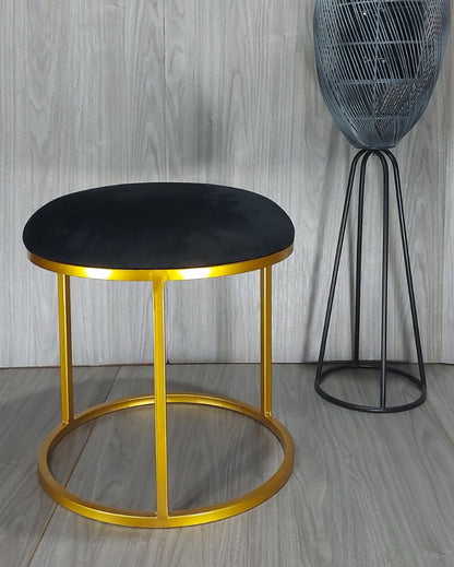 Golden Round Luxary Ottoman Stool With Cushion Black