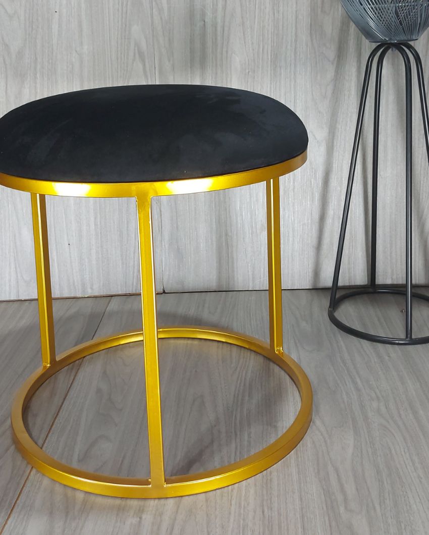 Golden Round Luxary Ottoman Stool With Cushion Black