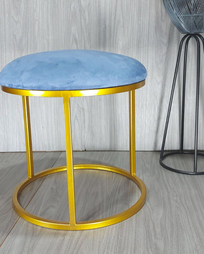 Golden Round Luxary Ottoman Stool With Cushion Blue