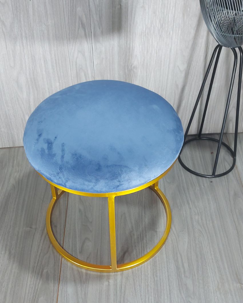 Golden Round Luxary Ottoman Stool With Cushion Blue