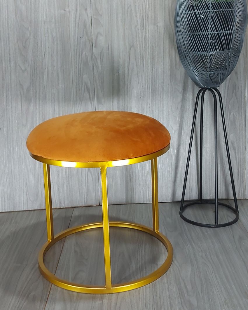 Golden Round Luxary Ottoman Stool With Cushion Mustard